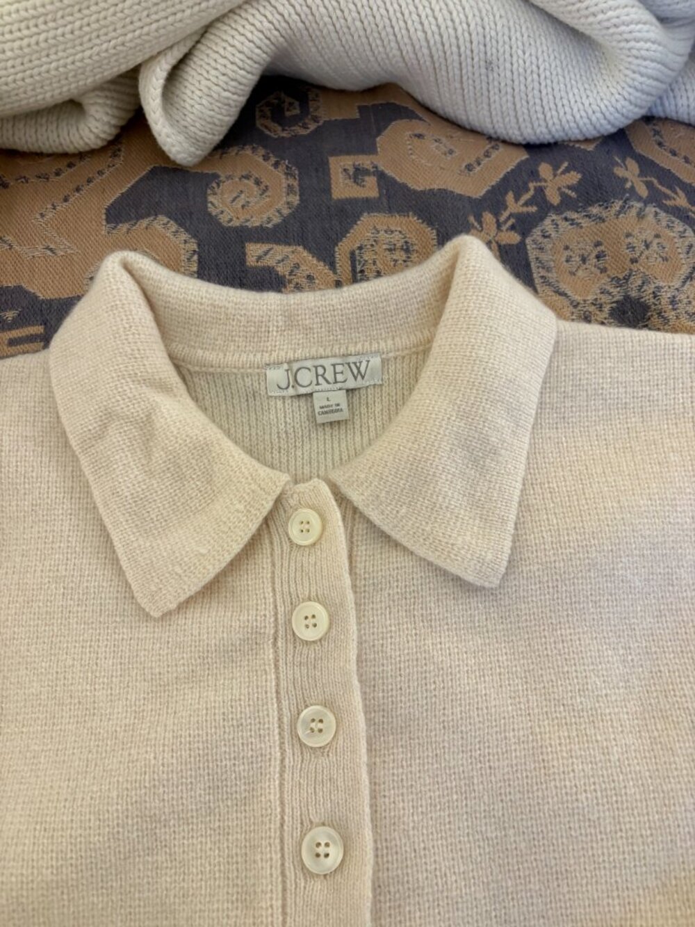 J Crew Cream Colored Cardigan Sz L Merino Wool - Picture 3 of 4